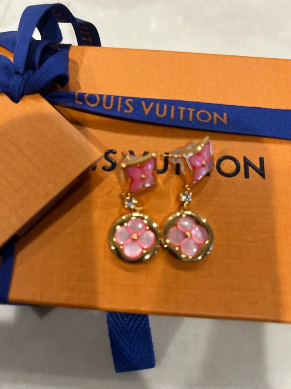 Louis Vuitton Gold Coin Drop Earrings with LV Medallions and Crystal Accent - Picture 2 of 3